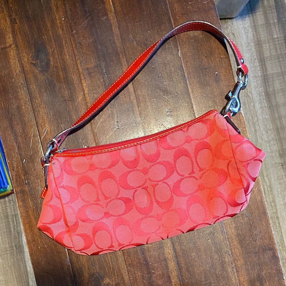 Vibrant Coral Coach Shoulder Bag